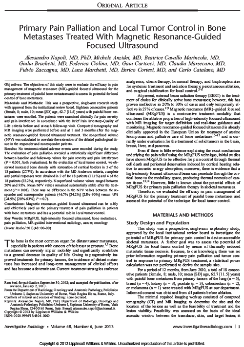 Primary Pain Palliation and Local Tumor Control in Bone Metastases