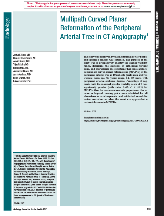 Multipath Curved Planar Reformation of the Peripheral Arterial Tree in CT Angiography